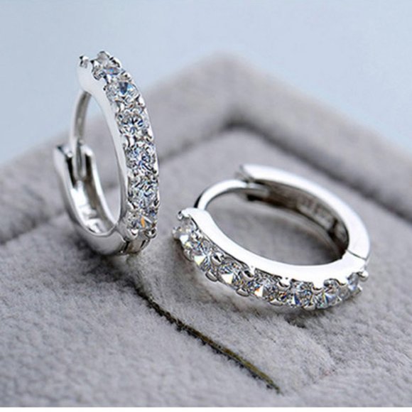 s925 Sterling Silver Crystal Hoop Earring For Women - Picture 3 of 7